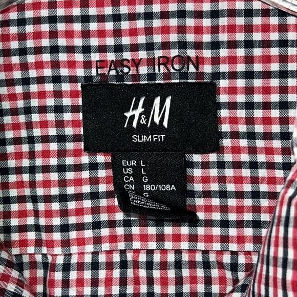 H&M Slimfit easy iron micro plaid long sleeve, button down shirt, large - Picture 7 of 12
